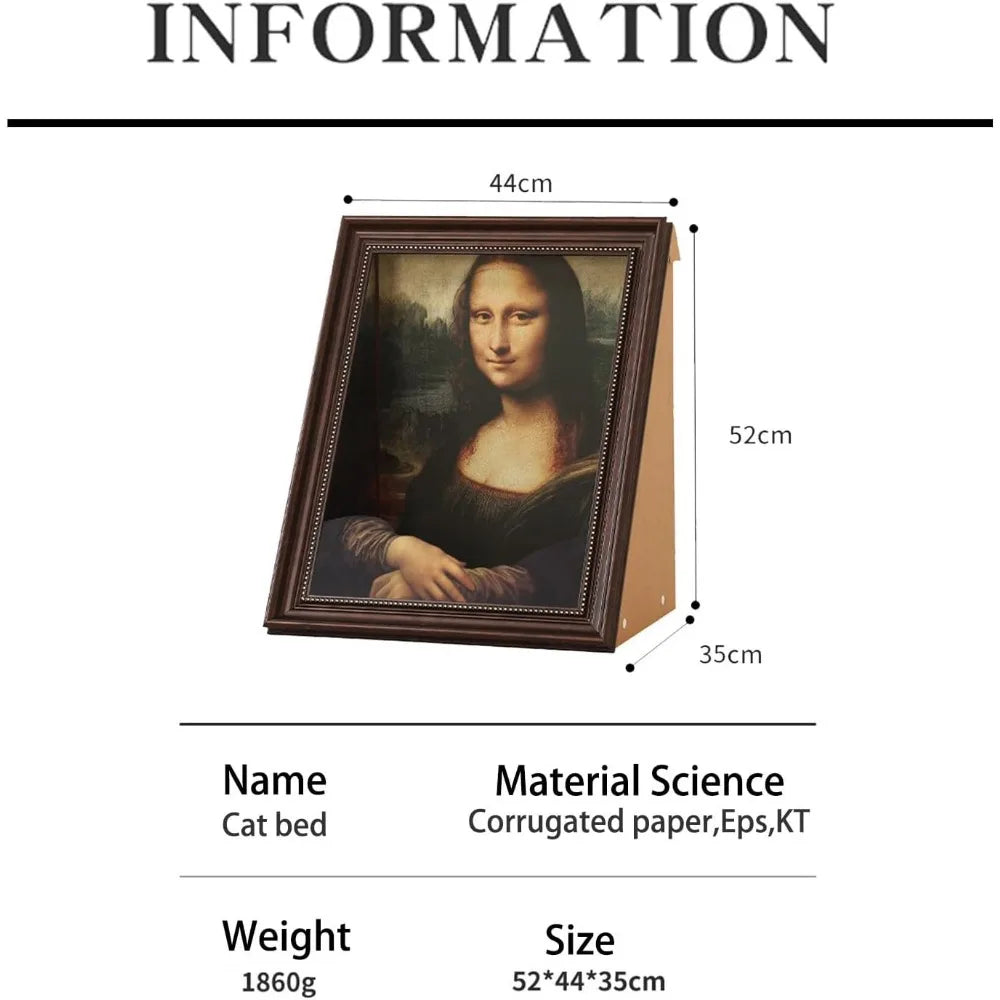 "luxurious mona lisa-inspired cat furniture with scratching post and 3d art panel"