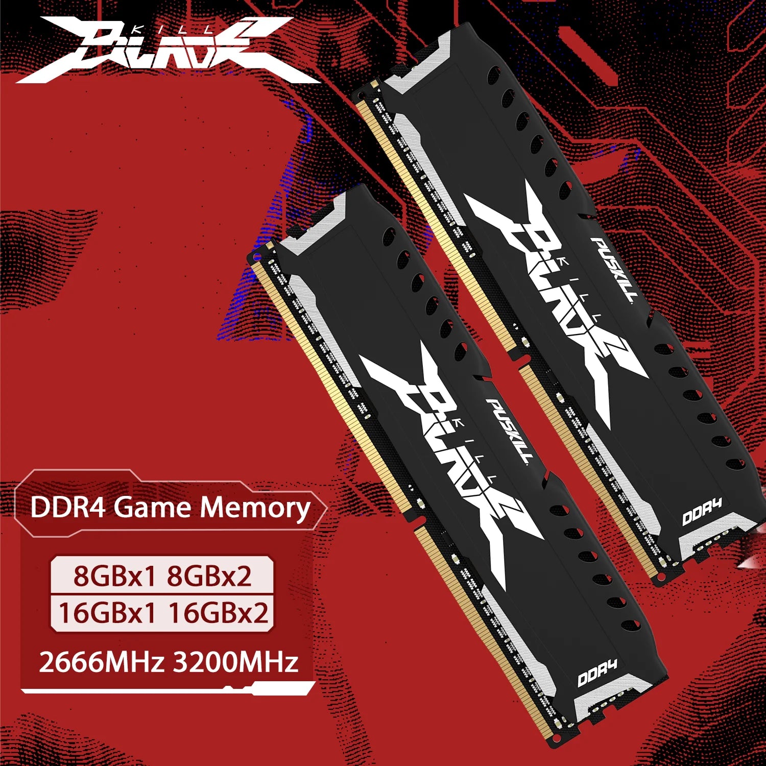 PUSKILL DDR4 Memória RAM  16GB 16GBx2 8GB 8GBx2 1.2V 3200MHz 2666MHz Desktop Computer UDIMM Cooling Vest Game Memory Memoria