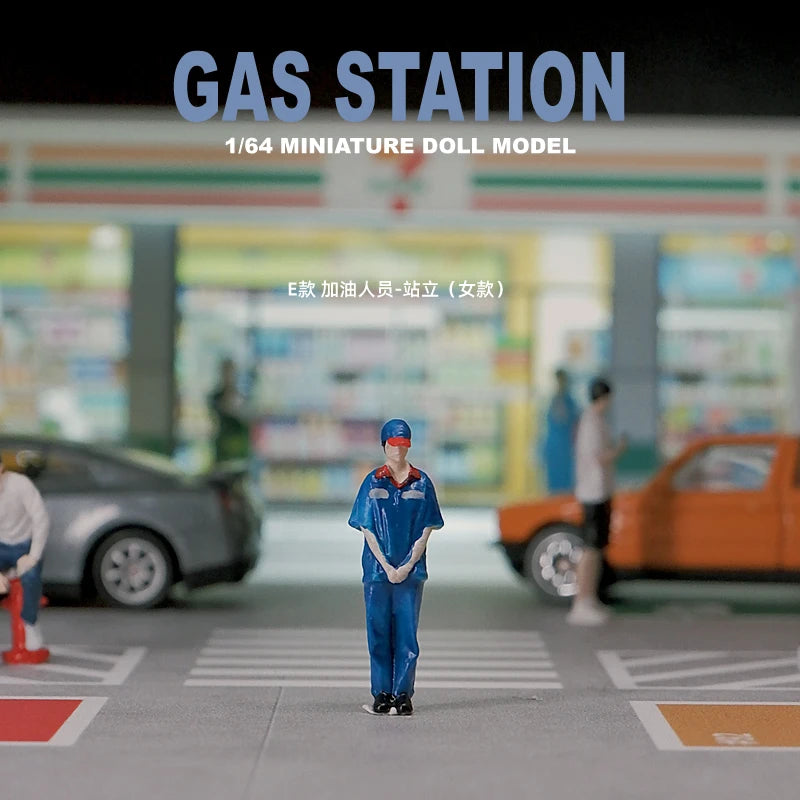 Kicarmod 1/64 Scale Model Gas Station Employee Figurine Collectible Doll Exquisite Figure for Fans in Scale Diecast Model Car