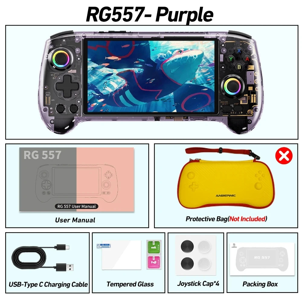 ANBERNIC RG557 Retro Handheld Game Video Player Console Android14 Outdoor special 5.48 inch AMOLED Screen 512G PS2 Games RG 557