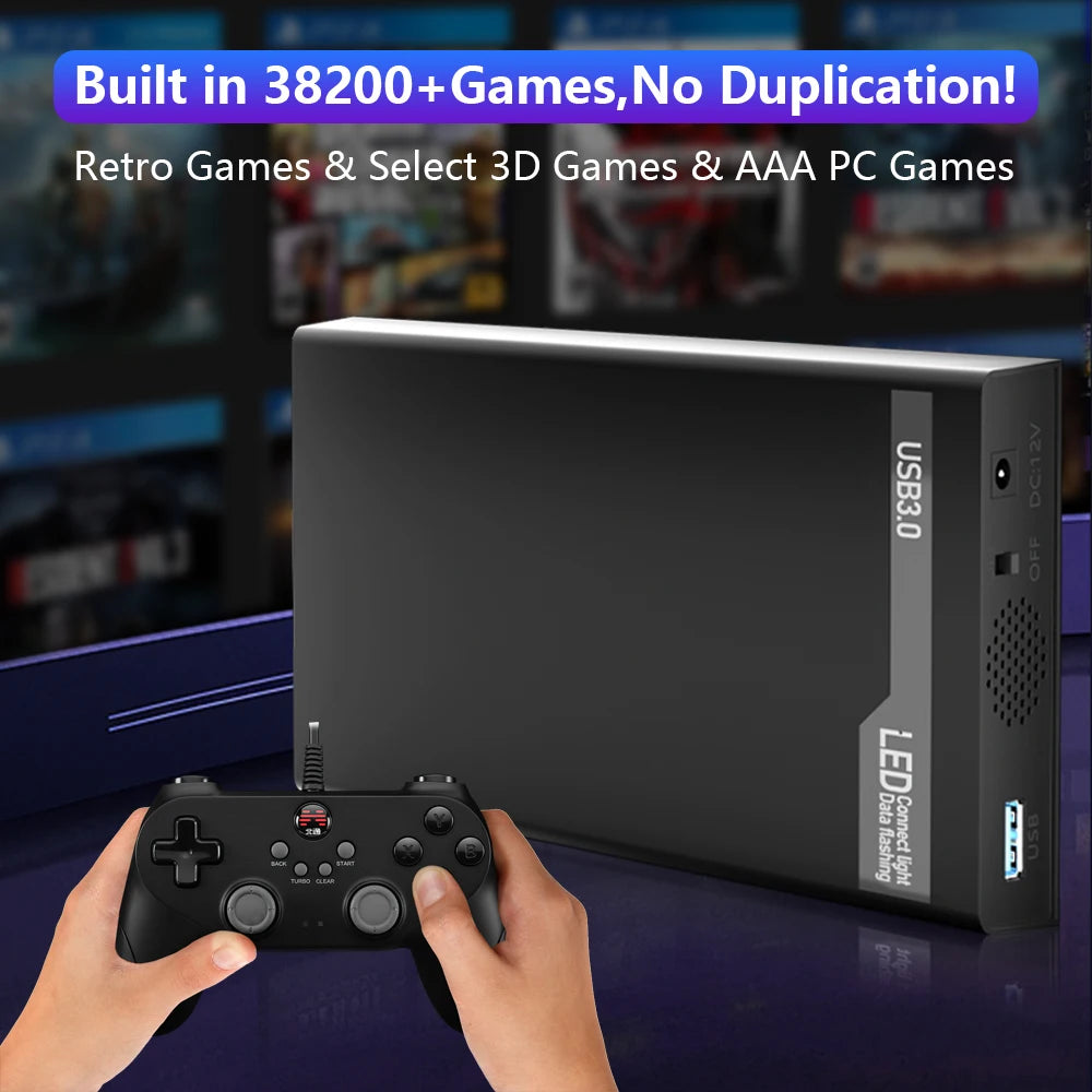 Mix 500G Hard Disk Drive Retro Gaming HDD&Game controller with 38200+ AAA&3D&Retro Games Retrobat&Launchbox&Playnite 50+Emulator