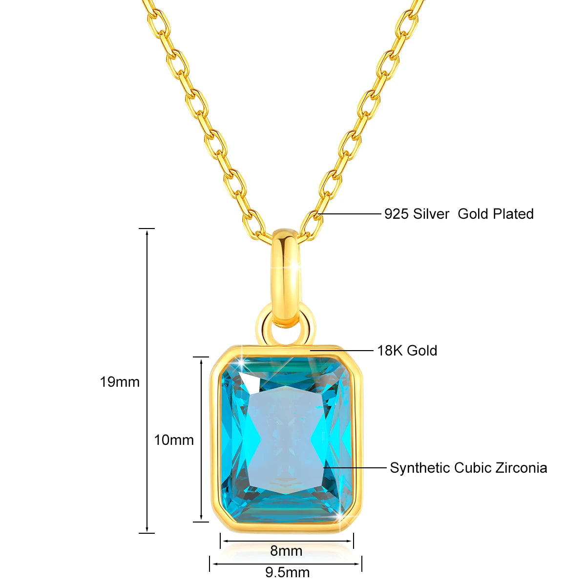 Szjinao 100% Echt 18k Gold Halskette Für Frauen 8*10mm Gelb Stein Rechteck Mit Zertifikat AU750 K gold Anhänger Hochzeit Geschenk