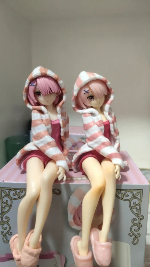 14CM Anime Re:Life In A Different World From Zero Figure Ram And Rem Pajamas Instant Noodles Press Sitting Position Anime Model