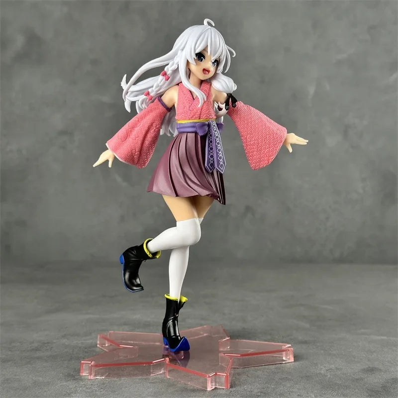 Anime Wandering Witch: The Journey Elaina Figure PVC Cute Standing On One Foot Kimono Knee Socks Model Toys Ornaments Gifts