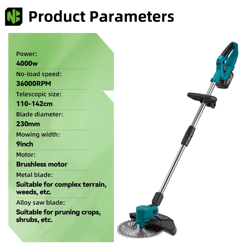 NEWBENY 4000W 9 Zoll Elektrischer Rasenmäher Cordless Garten DIY Reparatur Rasenflächen Hedge Trimmer Power Tools Für Makita Batterie Pin