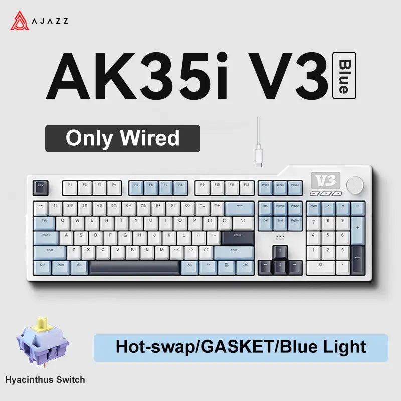 НОВА Ajazz AK35I V3 MAX Трирежимна Жична Bluetooth Безжична Геймърска Клавиатура Уплътнение Пълен Ключ Hot Swap 104 Ключа Персонализирана Клавиатура