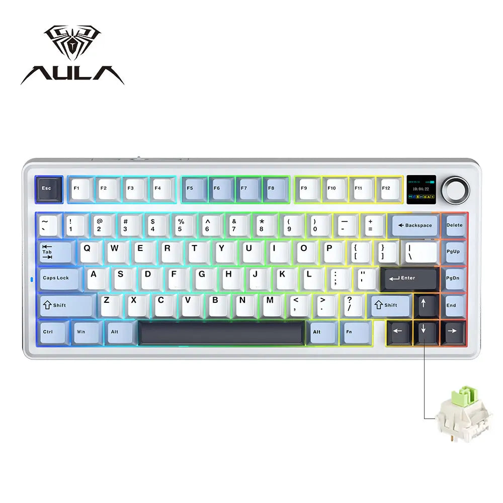 AULA F75 MAX Gaming Mechanical Keyboard 75% Wired/Bluetooth/2.4G Hot-Swap RGB E-sports Keyboard with TFT Screen for PC/Mac  ﻿