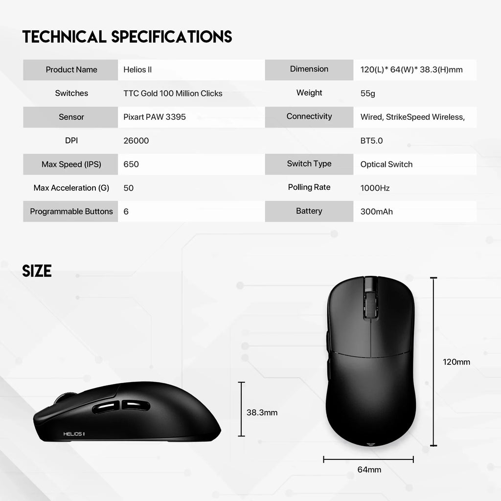 FANTECH HELIOS II XD3v3 Drahtlose und Verdrahtete Gaming Maus PAM3395 TTC Gold Schalter 26000DPI Optische Maus 55g Mäuse für Gamer Maus