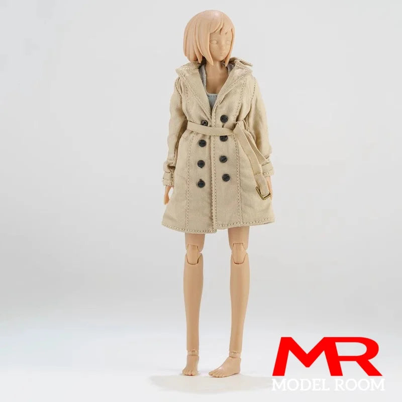 1/12 Scale Female Trench Coat Windbreaker Clothes Model Fit 6'' Asi 2.0 OB11 BJD Romankey Soldier Action Figure Body Dolls