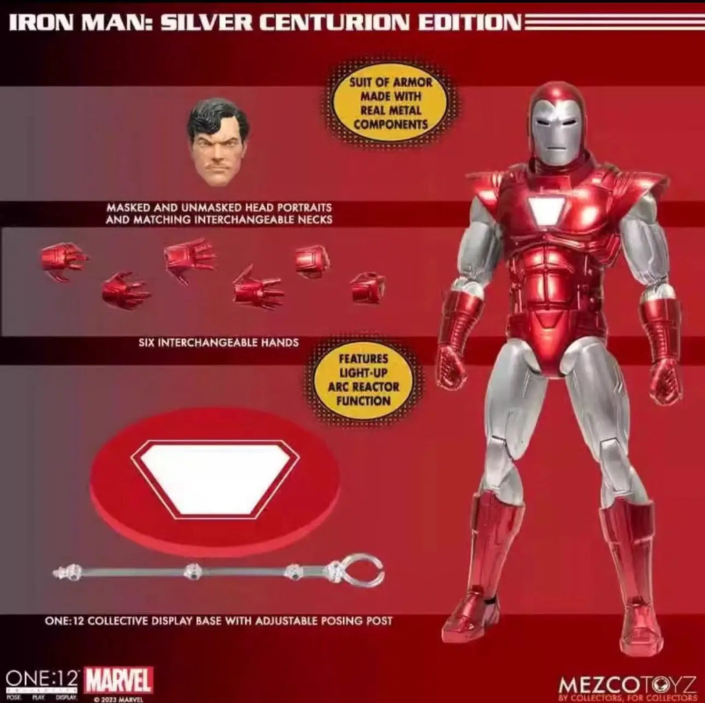 MEZCO Iron Man Centurion Ant 1/12 Silver Retro 6-Inch Action Figure