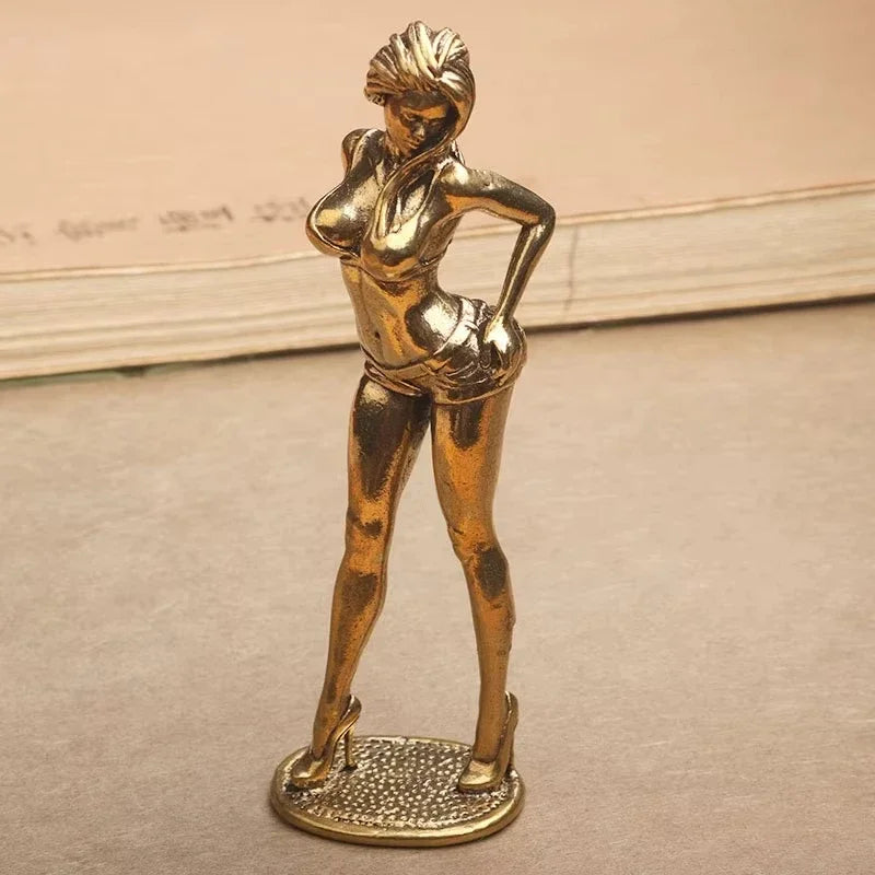 Solid Copper Woman Statue Bikini Women Brass Figurines Sexy Girl Woman Statuette Beauty Crafts Collection Model Gifts For Friend
