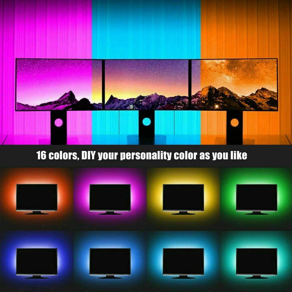 USB-LED-Leuchten für 55-75-Zoll-TV, LED-Hintergrundbeleuchtung, RGB-Lichtstreifen, Musiksynchronisation, Farbwechsel, Bluetooth-App-Steuerung für Spielzimmer