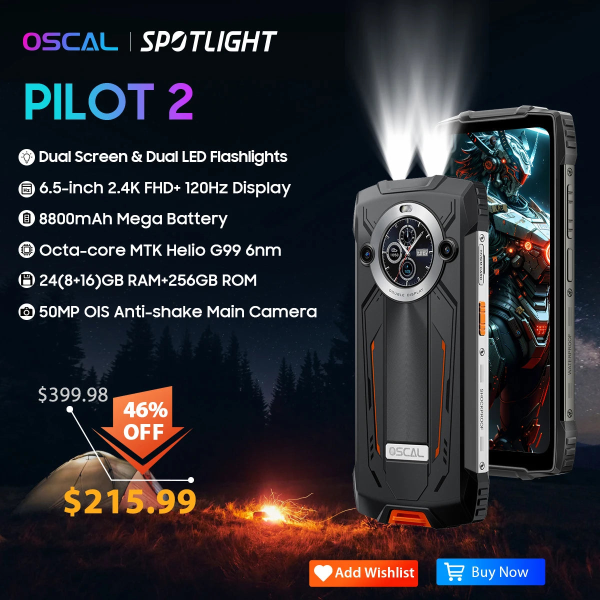 [Световна премиера] OSCAL PILOT 2 Здрав смартфон Helio G99 6.5'' 120Hz 8GB 256GB мобилен телефон с двойни LED светкавици 8800mAh