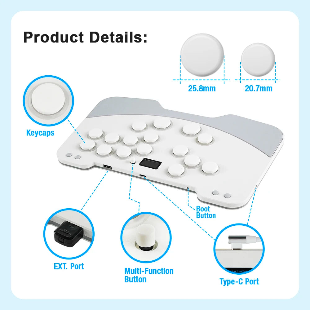 Duelpad Zen Metal Game-Tastatur-Controller, ergonomischer, hebelloser Ergo-Split-Arcade-Controller mit allen Tasten/Stickless für PC/NS/PS4