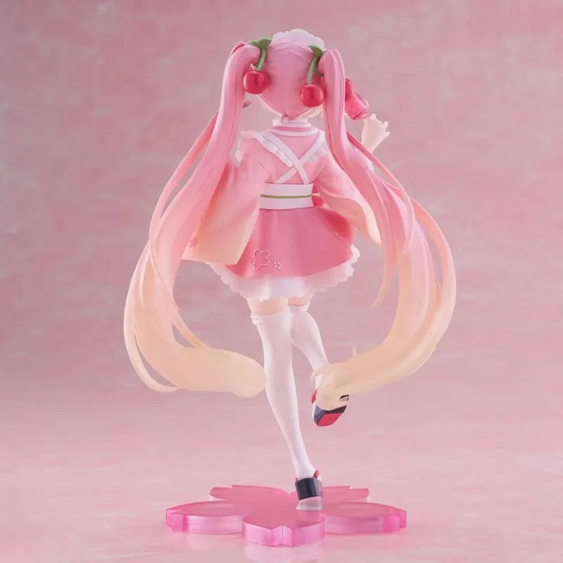 Taito Original Genuine Sakura Miku Coreful Figure Newly Drawn Japanese Style Cafe Hatsune Miku 18cm Model Toy Figures Xmas Gifts