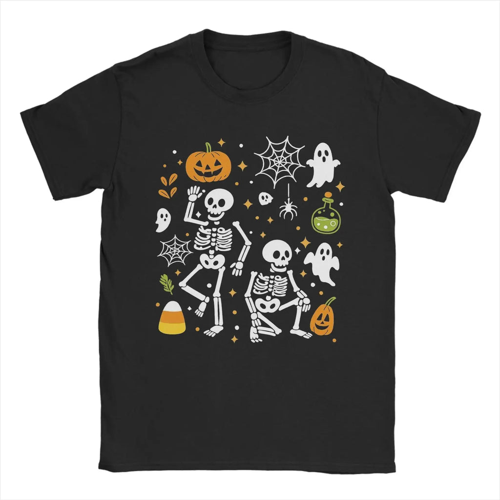 Loween Skeleton Trump Pumpkin Ghost Funny T-irt Damen Ciwalk PU Leder Neun Sve Rund Ne Cleanfit Sle