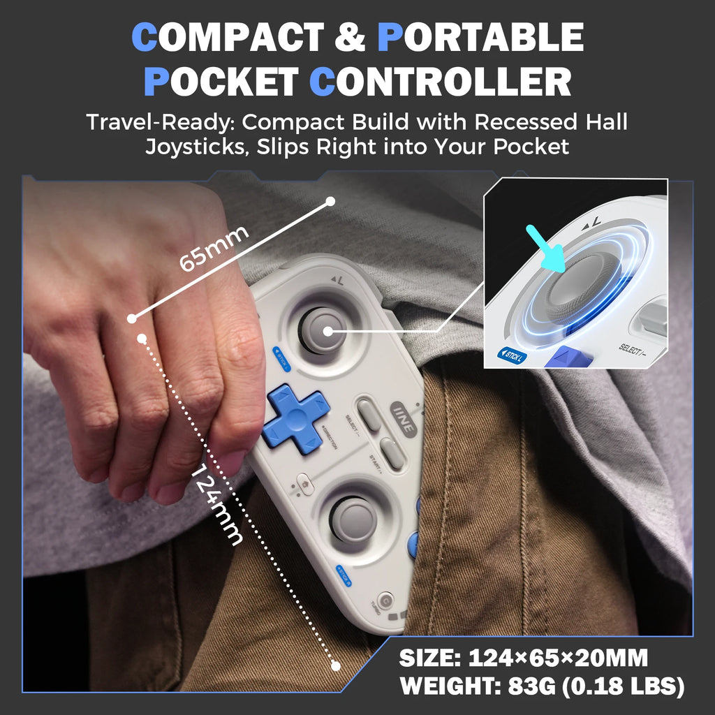 IINE Pocket Retro Game Controller Compact Portable with Hall Joysticks 1000Hz Recessed Joystick Customizable Controls For Phone