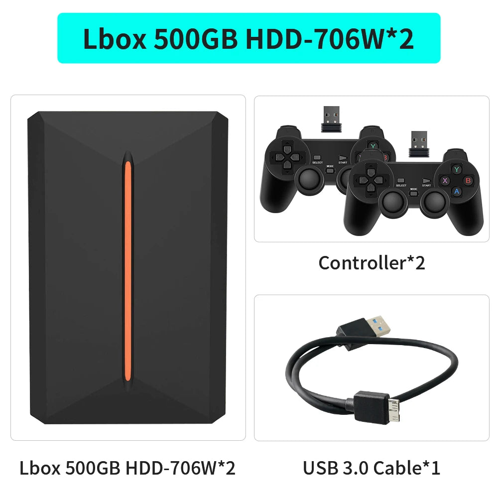 Launchbox 500GB External Game Hard Drive Retro Game Console for PS4/PS3/PS2/PS1/Wii/Wiiu/N64 with 3700+ Games for WIN PC/Laptop