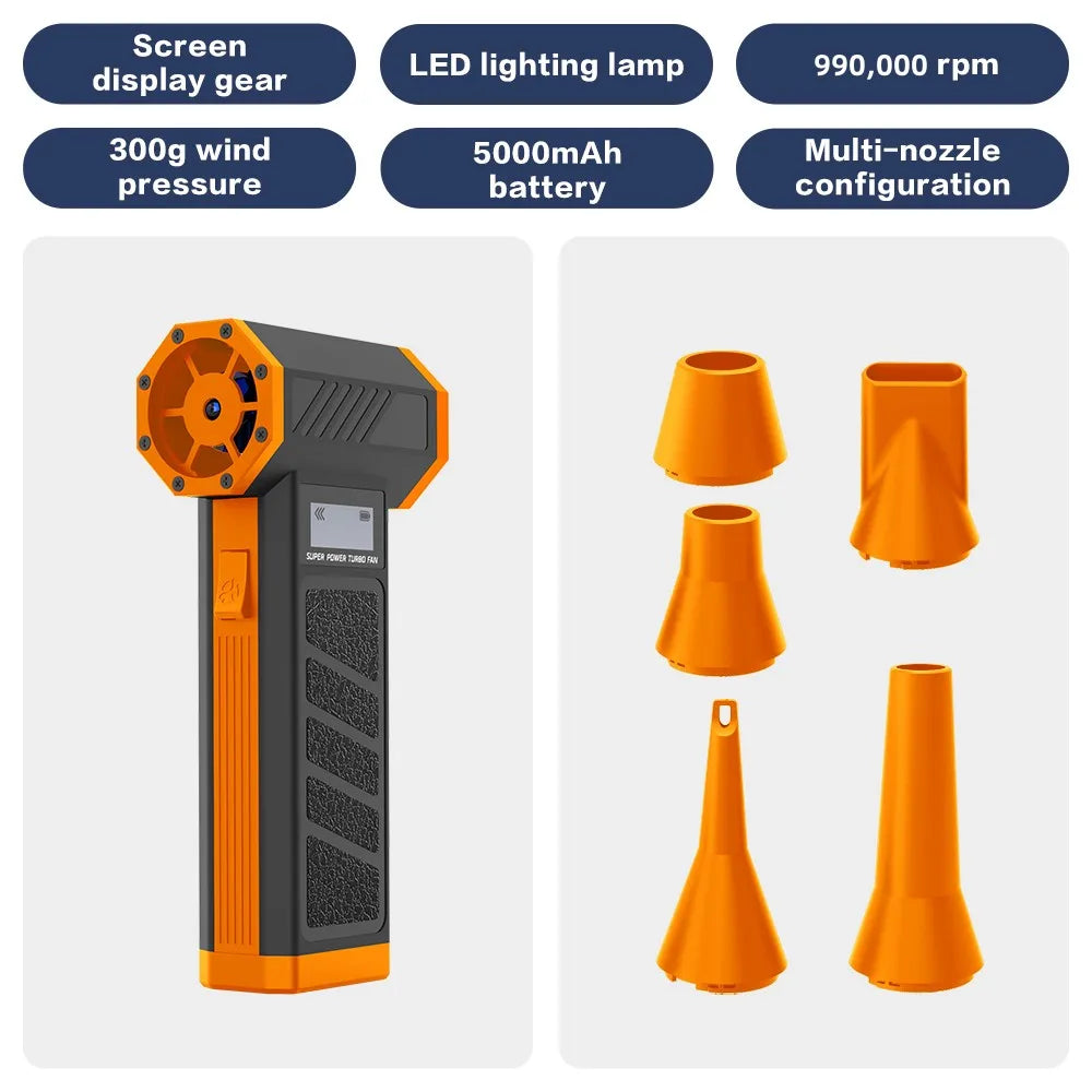 990.000 U/min Hurricane-Staubgebläse Kabelloser Druckluft-Staubwedel Hochgeschwindigkeits-Violent-Ventilator 4-Gang-Turbo-Jet-Gebläse
