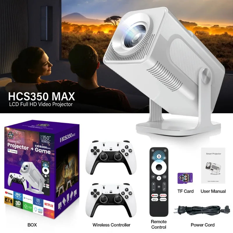 NEU HCS350 MAX Tragbare HD-Video-Retro-Spielkonsolen 10000 Android 11 LCD-Projektor Video Wifi Wireless Gamepad 3D-Heimkino