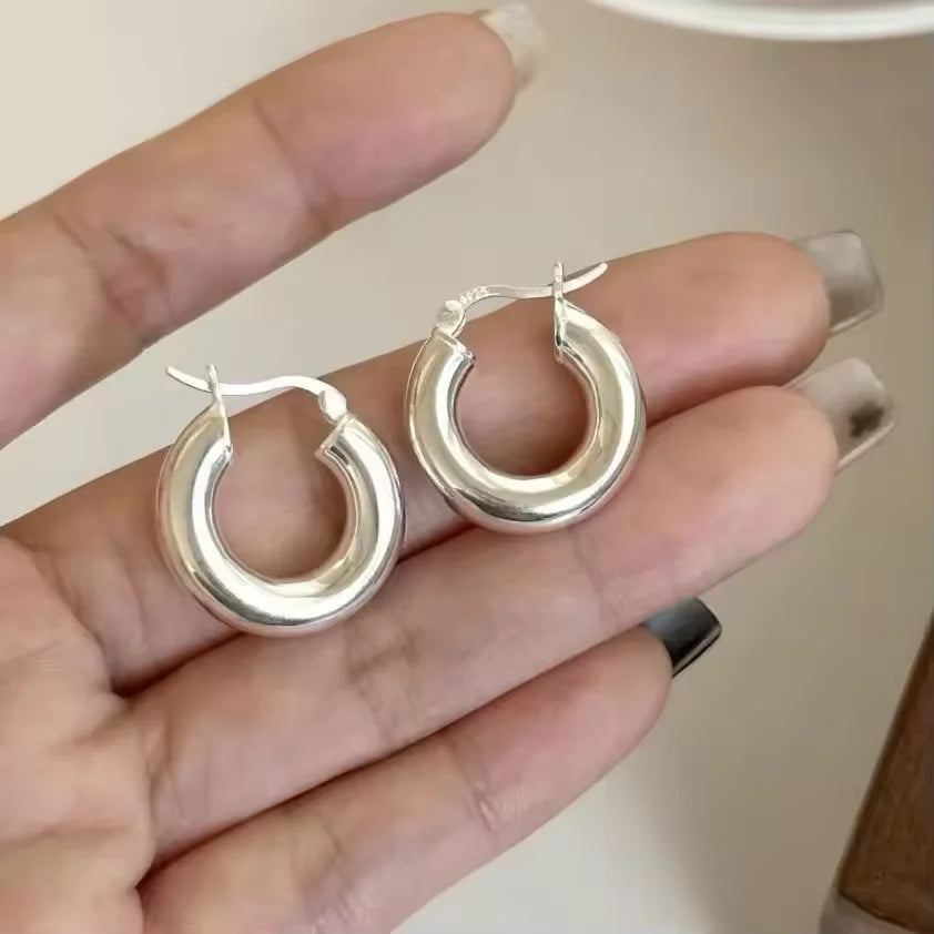 VENTFILLE 925 Sterling Silver Chunky Hoop Earrings for Women Geometric Circle Punk Ear Jewelry Party Gifts 2023 New Dropshipping
