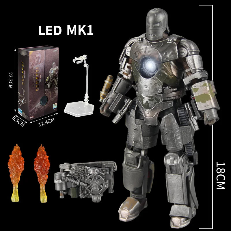 Original Avengers ZD Toy Light version Iron Man Mark3 MK6 Action Figure MK1-7 LED MK85 Suit-up Gantry Adult Collectible toys