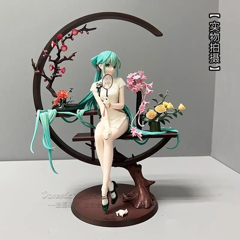 Hatsune Miku Anime Figure 25cm Cheongsam Miku Figure Sitting PVC Models Statue Collectible Toy Decoration Doll Kid Birthday Gift