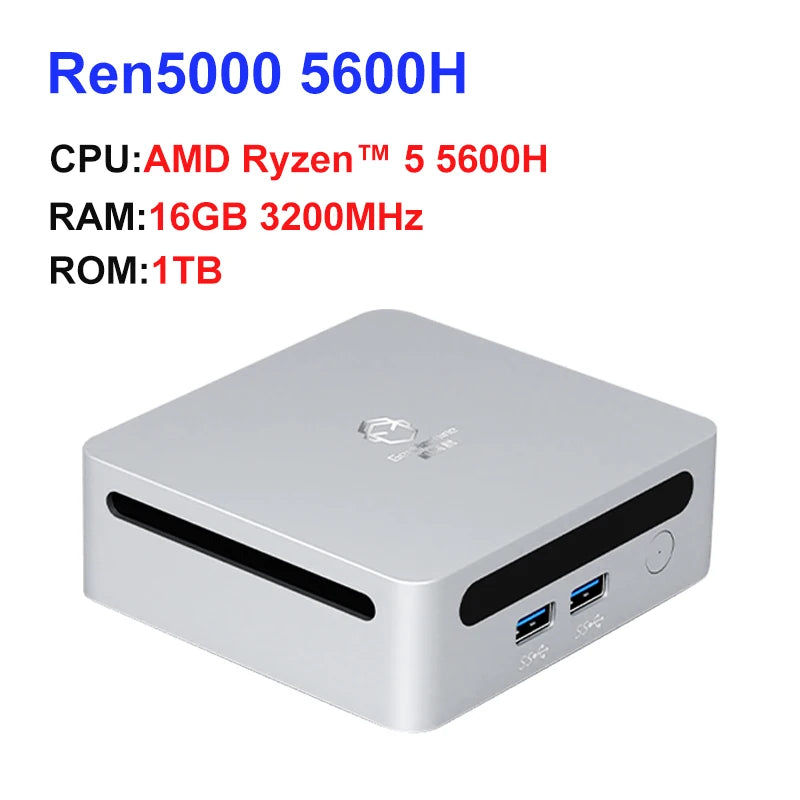 GenMachine AMD 5600H Mini PC Windows 11 3.3GHz Up to 4.2GHz 2*DDR4 Max Support 64GB RAM Gaming Pc WIFI6 Diy Gaming Computer