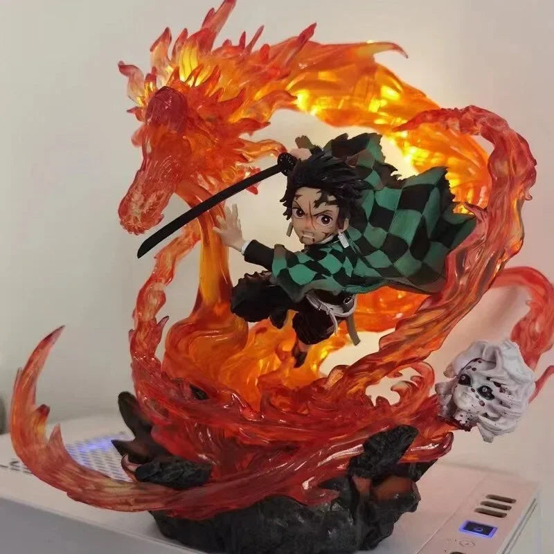 30cm New Demon Slayer Anime Figure Fire Dragon Fighting Stance Kamado Tanjirou Model Collection Desktop Display Gift Toys