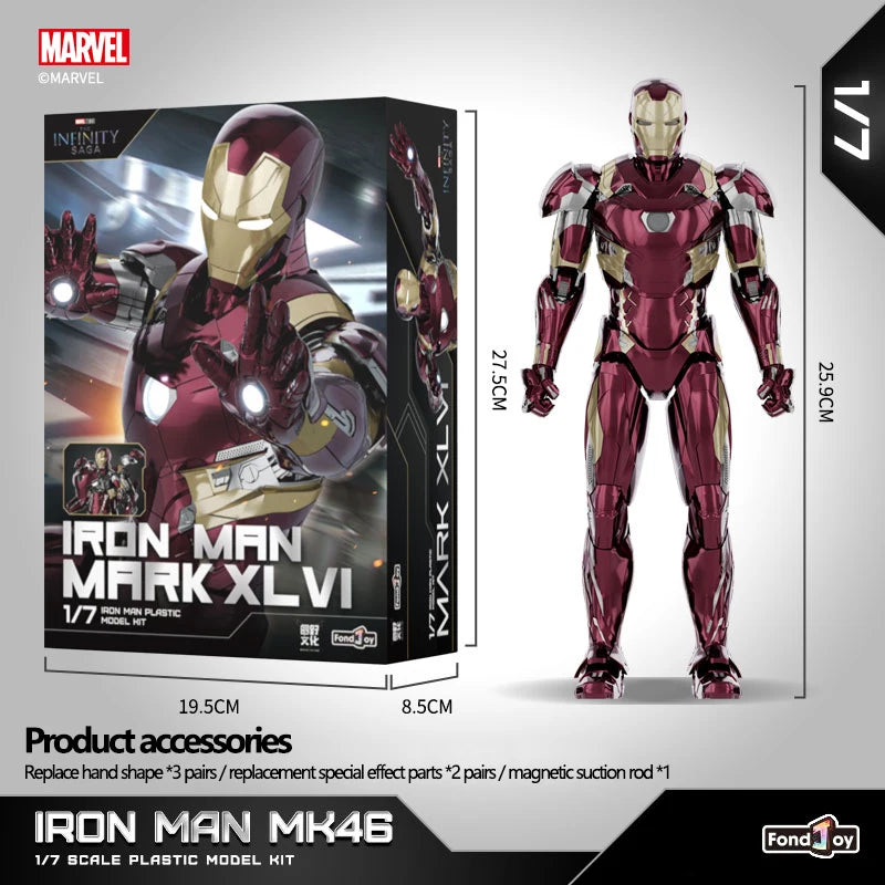 Fondjoy Marvel Iron Man MK46 Assembled Model 10in 1/7 scale Action Figures Reactors can emit light Collect Ornament Boy Toy Gift