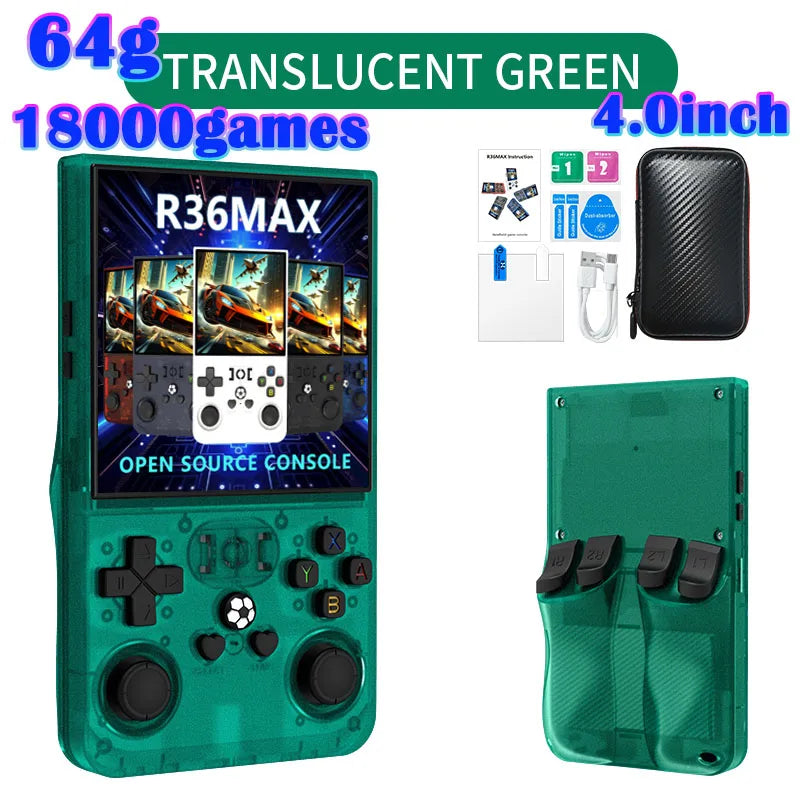 R36MAX Игрална конзола 64GB 128GB 18000+ ИГРИ Linux система 4.0-инчов K36 срещу R36S 3.5-инчов джобен видео плейър. Не е необходимо изтегляне.