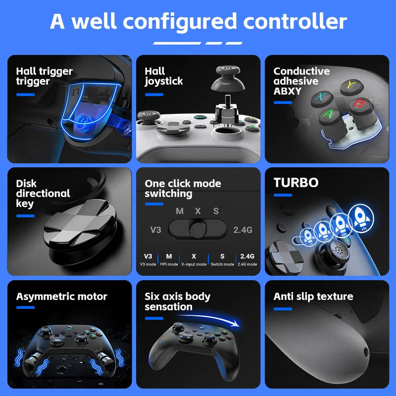 G6 Wireless Bluetooth Mobile Game Controller with Hall Trigger and Hall Joystick 2.4G Wireless Gamepad for Xbox One Xbox Seris