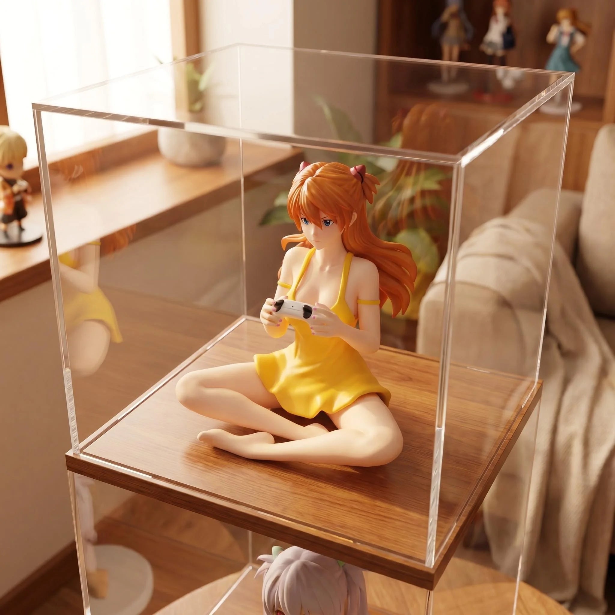 11cm Gaming Ver Figure EVA Kawaii Girl Yellow Dress Sitting Pose Anime Action Figurine Collectible Model Doll Birthday Gift