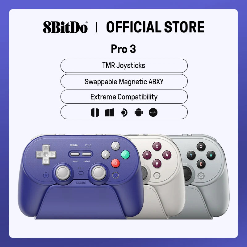 8BitDo Pro 3 Wireless Gaming Controller for Switch 1/2 Windows, Apple, with TMR Joysticks, Switchable Triggers, Swappable Button