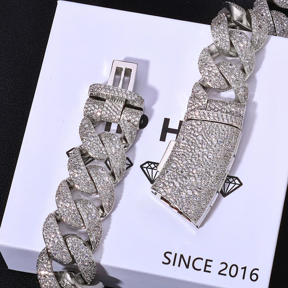 22MM Men's Cuban Diamond Bracelet Hip Hop Sparkling Bubble Chain Flip Buckle Gold Plated Charm Jewelry