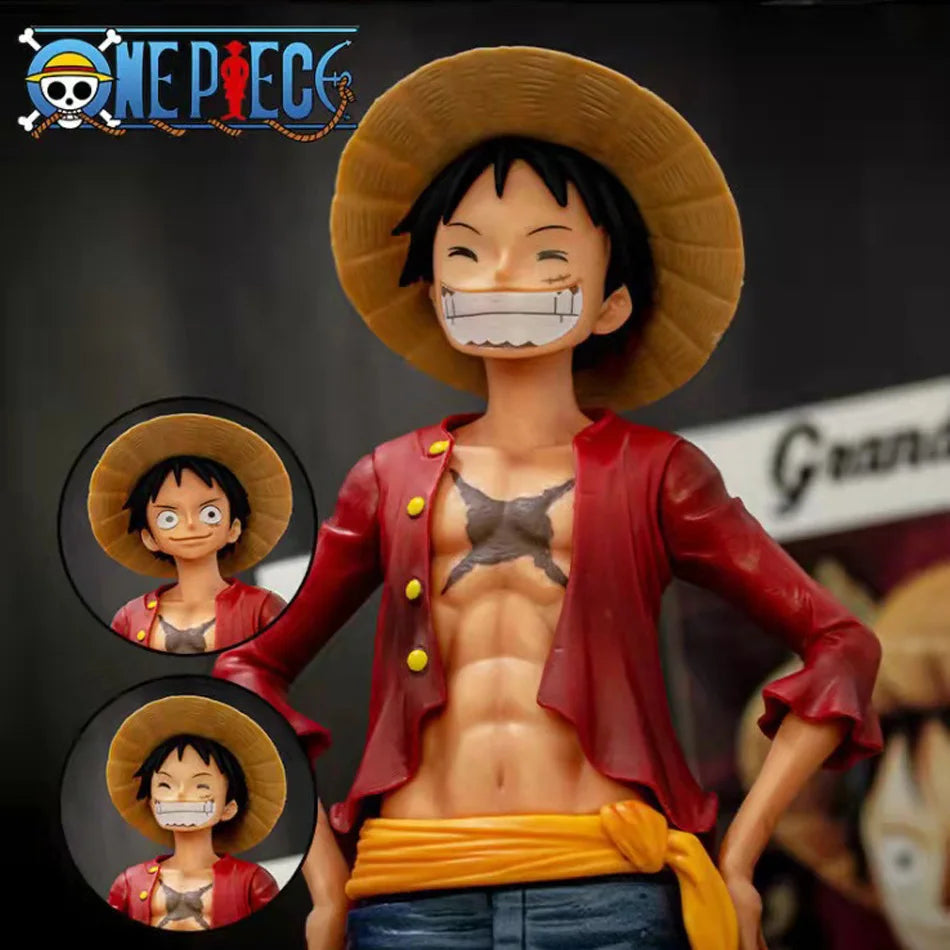 Hot 28cm One Piece Anime Figure Confident Smiley Luffy Three Form Face Changing Doll Action Fiqurine Model Toys Kits