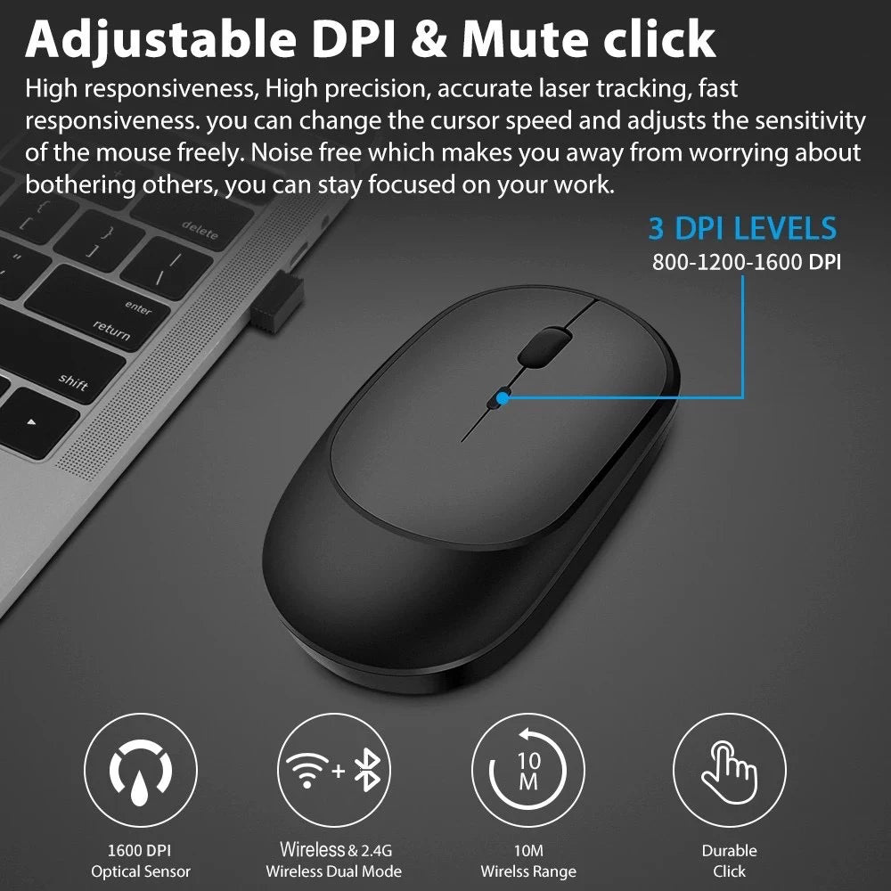 Wireless Mouse Rechargeable Mouse Gamer Dual Modes Bluetooth-compatible 2.4G USB Mice For Laptop Pad Tablet PC Macbook Mause