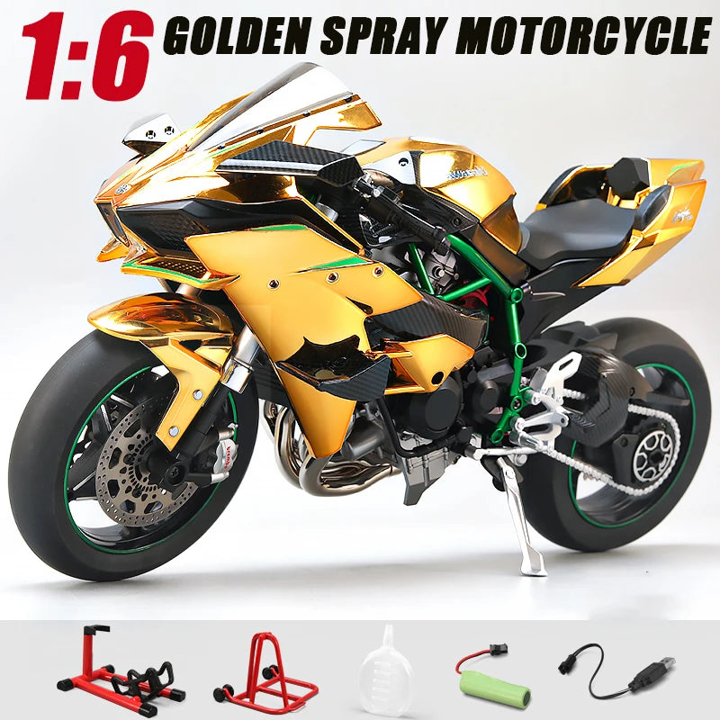 Spray 1:6 Kavvasaki Racing Ninja 500 H2R Motorcycle Simulation Sound Light   Fast And Furious Kid Gift Collection  value Display