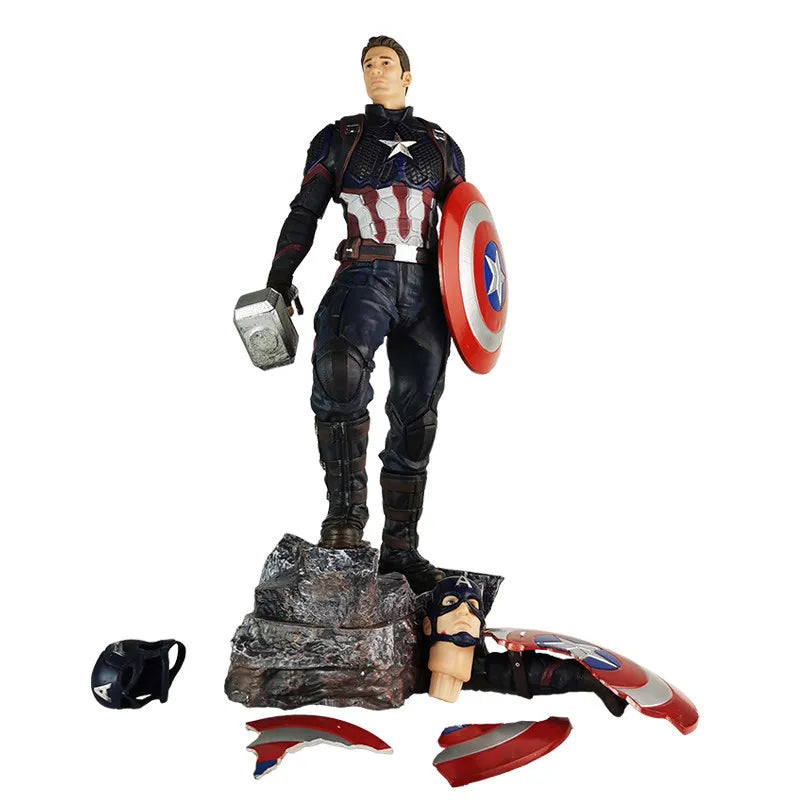 43cm Marvel Captain America Double Head Sculpt Action Figure Avengers Movie Peripheral Statue Desktop Decoration Gift For Men