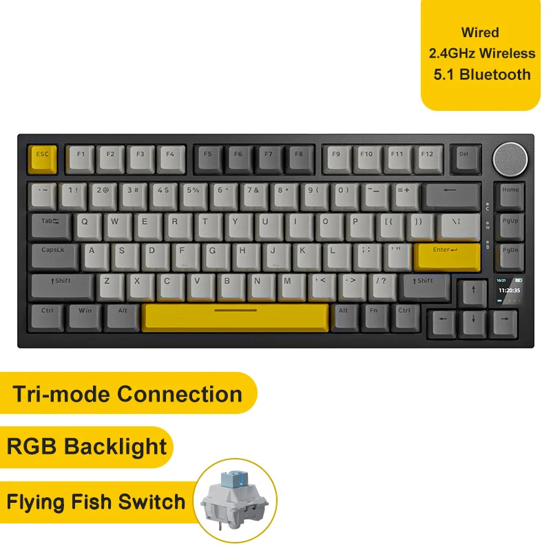 Ajazz AK820/AK820Pro Mechanische Gaming-Tastatur, Bluetooth 5.1/Wireless/C-Wired, kundenspezifische Tastatur mit Hot-Swap-Dichtung für Knöpfe