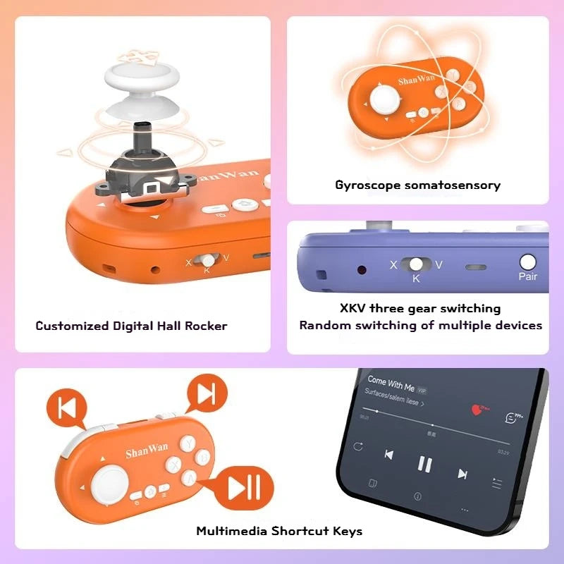 Shanwan Q36pro Xkv Mini Gamepad  Hall Joystick Gyroscope Portable Controller for Pc Simulator Multi-Mode Play Replaceable mouse