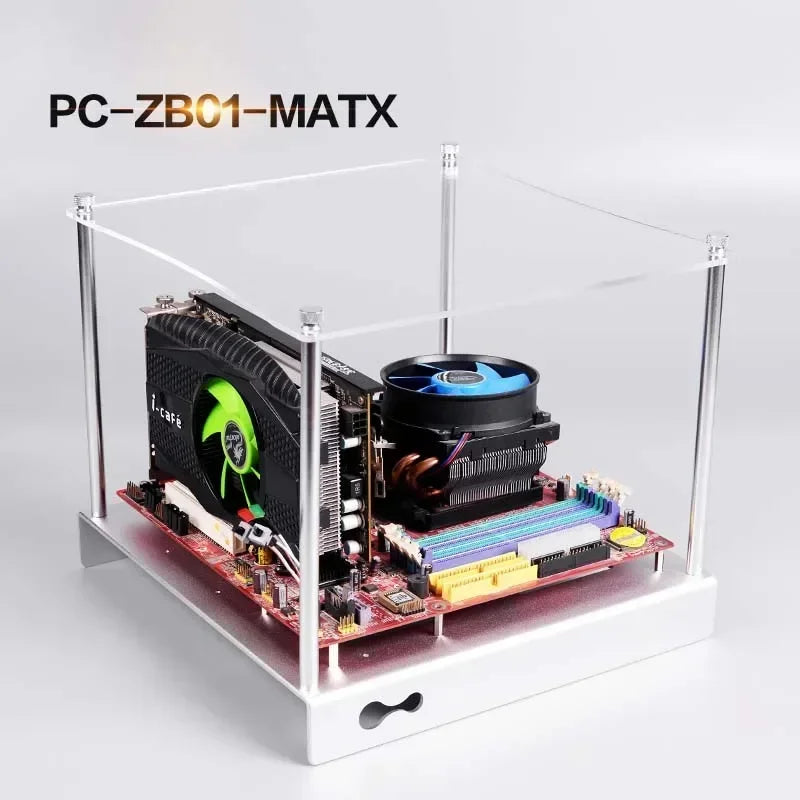 Mini MATX Computergehäuse Aluminiumhalterung PC-ZB01-ITX M-ATX/ATX Vollaluminium-Computergehäuse Offenes kleines Gehäuse Micro ATX HTPC