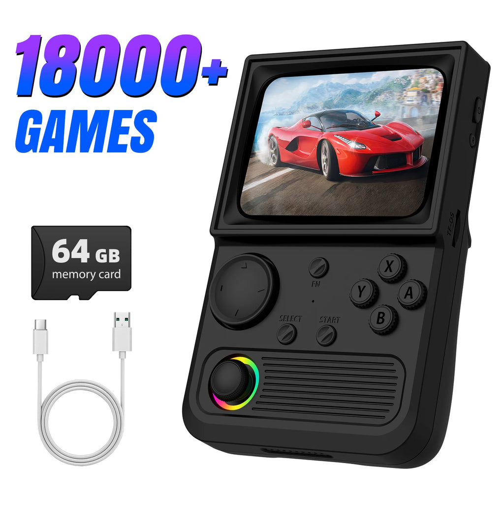R36T Retro Handheld Game Console EmuELEC System 3.5 Inch IPS Screen Portable Pocket Video Player RK3326 Chip 64/128G 18000+Games
