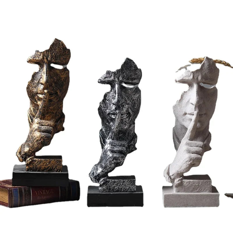 Bronze Silence Is Golden Statue Ornaments Abstract Figure Sculpture Resin Crafts Creative Interior Home Decor Modern Figurines