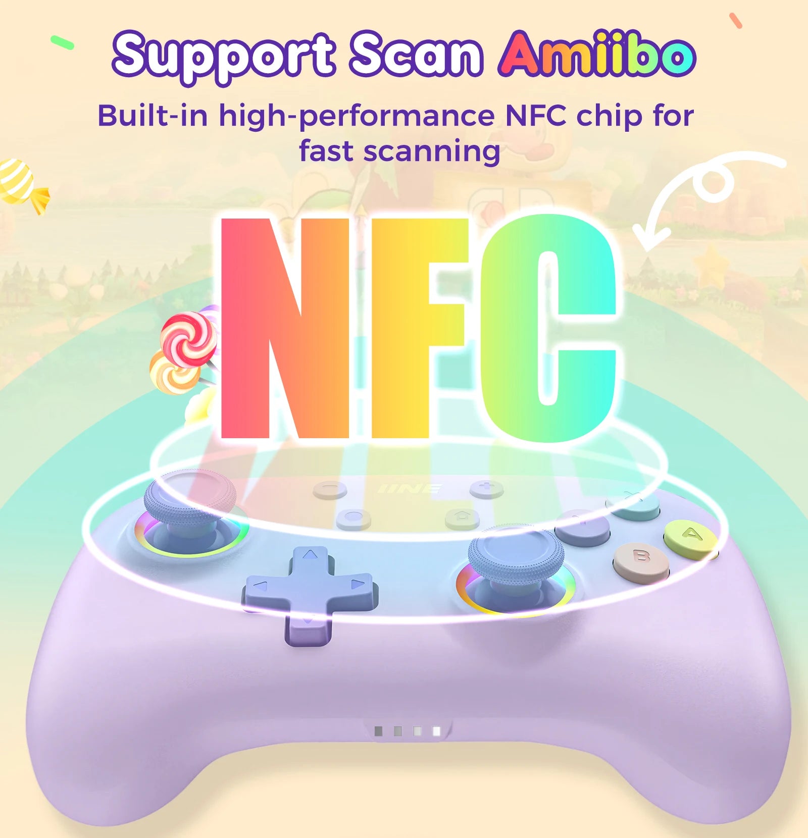IINE Candy Pop Mini Controller for Switch/PC/iOS/Android/Pad, NFC & Turbo&Macro Function