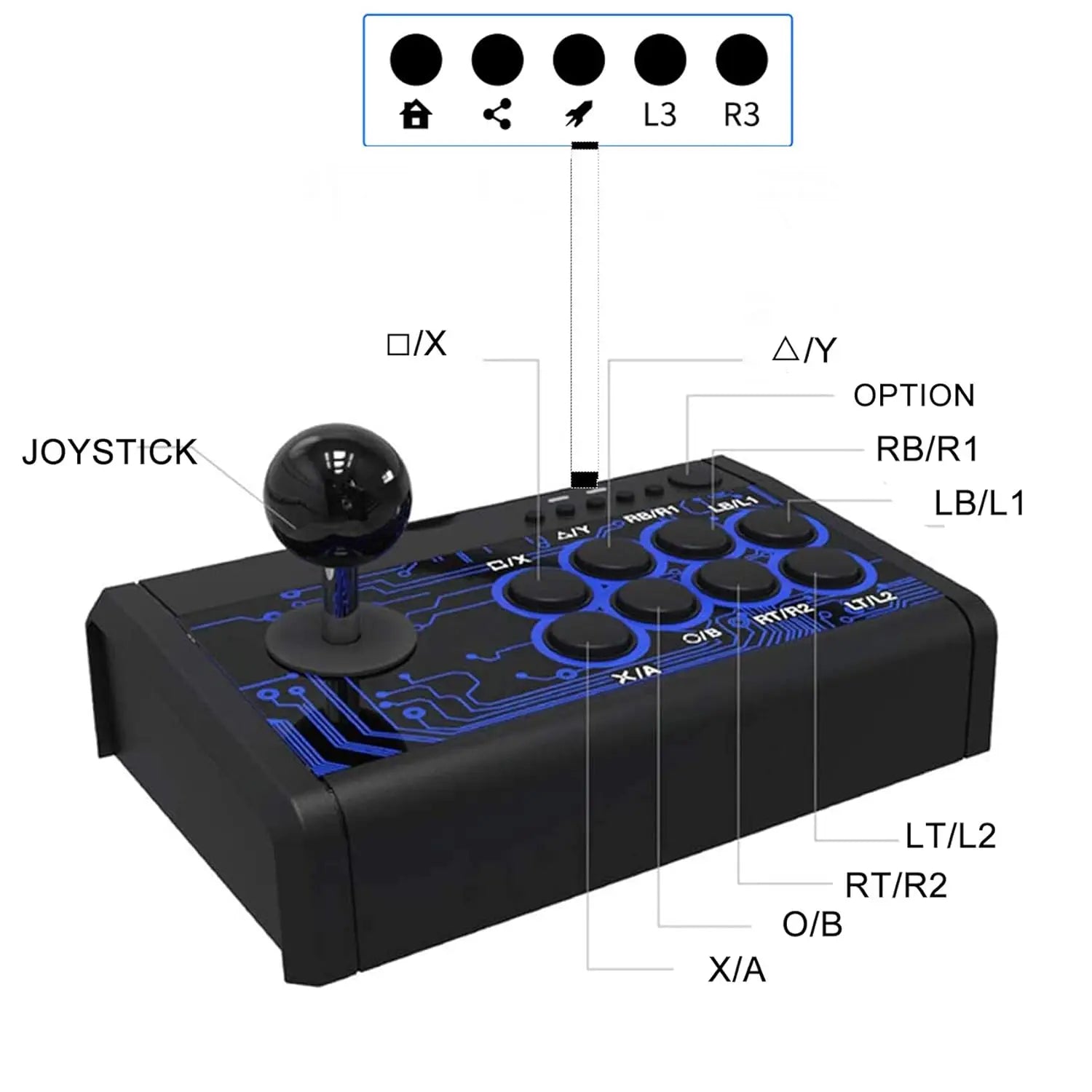 DOBE 7 In1 USB Arcade Fight Stick Street Fighting Joystick Controller for PS3 / PS4 / XBOX ONE / XOBX 360 / PC / Android /Switch