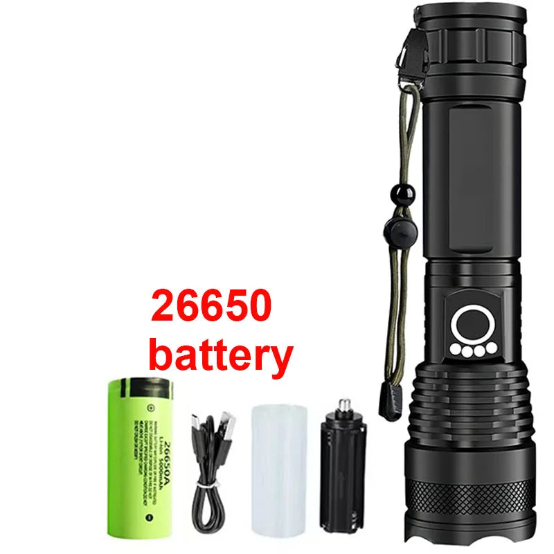 High Power Rechargeable LED Tactical Flashlight  Aluminum Alloy Telescopic Zoom Torch Lamp for Outdoor Camping Fishing