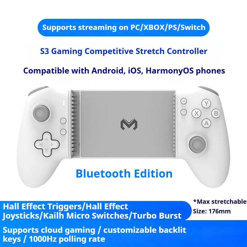 MEMO S3 Mobile Game Controller Heatsink Ergonomic 1000Hz Return Rate Hall Linear Trigger Dualmode Endurance Kaihua Micro Motion