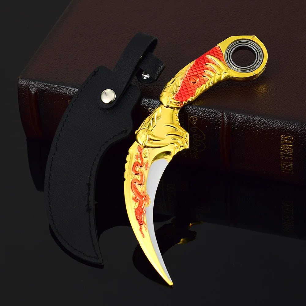 17CM Karambit Игра Живот и смърт Периферна Тъмна Луна Двойни Шипове Метален Модел Безопасност Мили Тери Влак Нож Играчки Меч Момче Подарък
