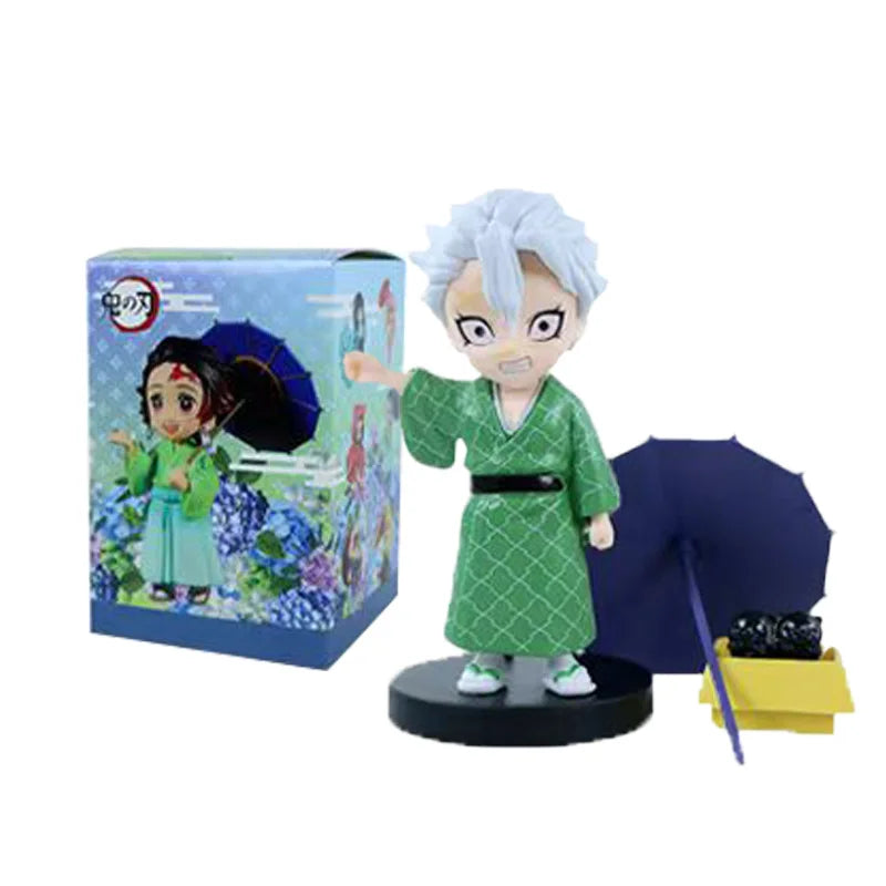6pcs Q Version Demon Slayer Sitting Ghost Doll Tanjiro Nidouzi Inosuke Zenizu Toy Figural PVC Model Gift